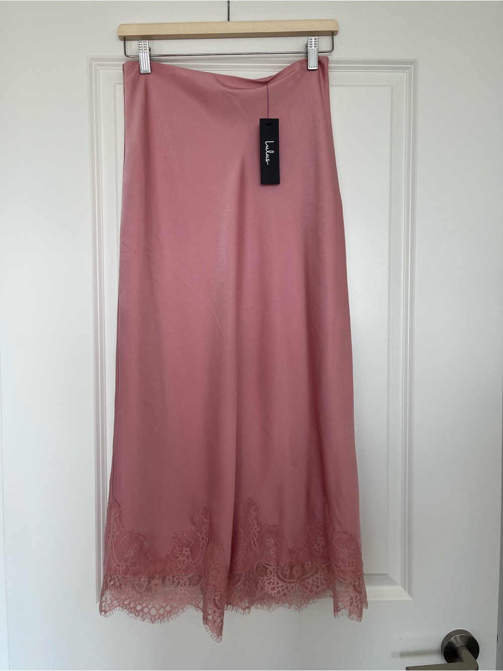 Lulus Pink Lace-Hem Midi Skirt
